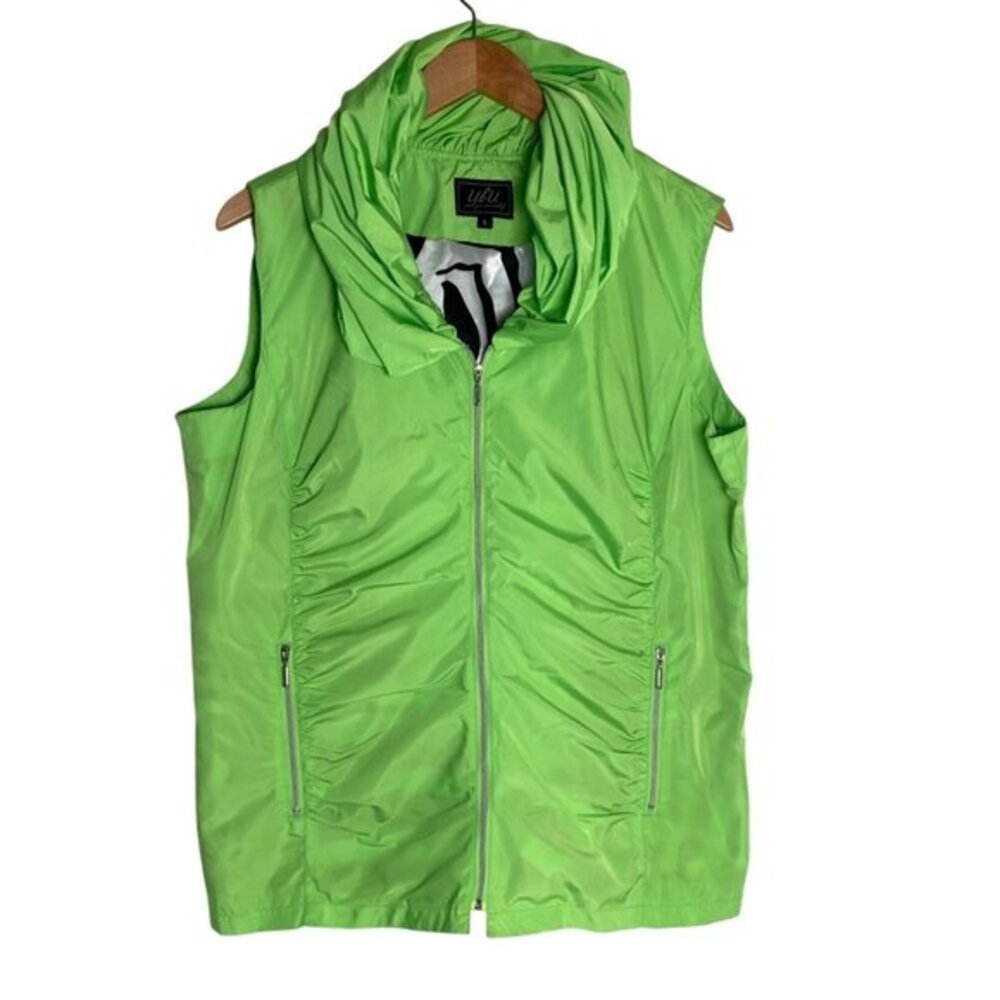 UbU Womens Lime Green Wide Collar Sleeveless Vest With‎ Zebra Lining Size L